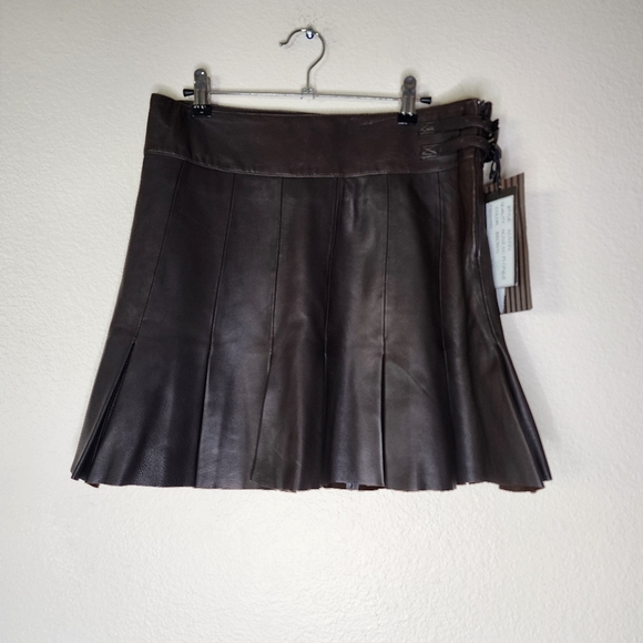 Y2k K Yen Brown Austin Lamb Skin Leather Skirt 38 - Picture 1 of 9